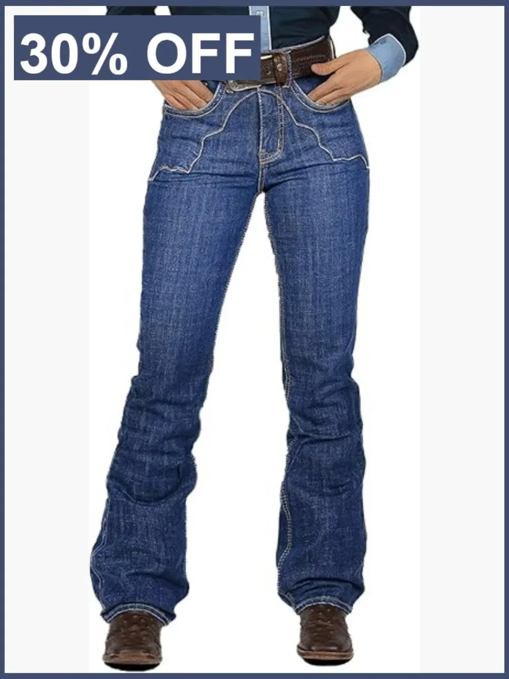 High Waist Bootcut Jeans Vintage Stitch Detail Casual Skinny Denim Pants